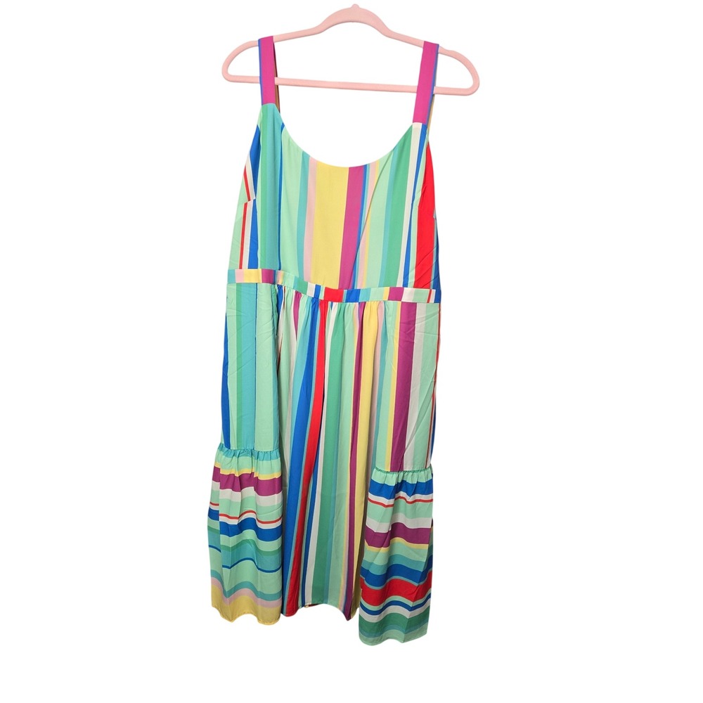 Maree Pour Toi Multicolor Striped Tiered Midi Dress Sleeveless Size 16 NWT